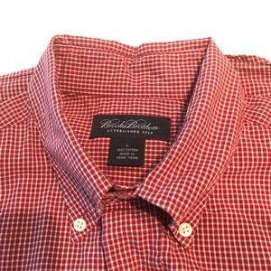 Mens Brooks Brothers Red Gingham All Cotton Oxford